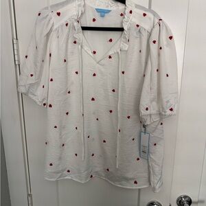 NWT: Draper James White Blouse with Red Heart Pattern❤️